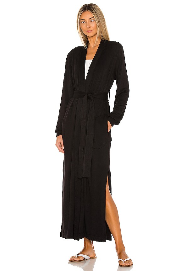 view 2 of 4 Banded Long Fuzzy Luxe Robe in Black