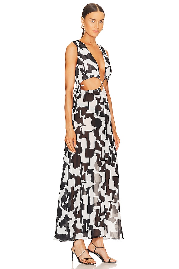 view 2 of 3 Cabana Modern Geometric Cutout Maxi Dress in Black & Ecru