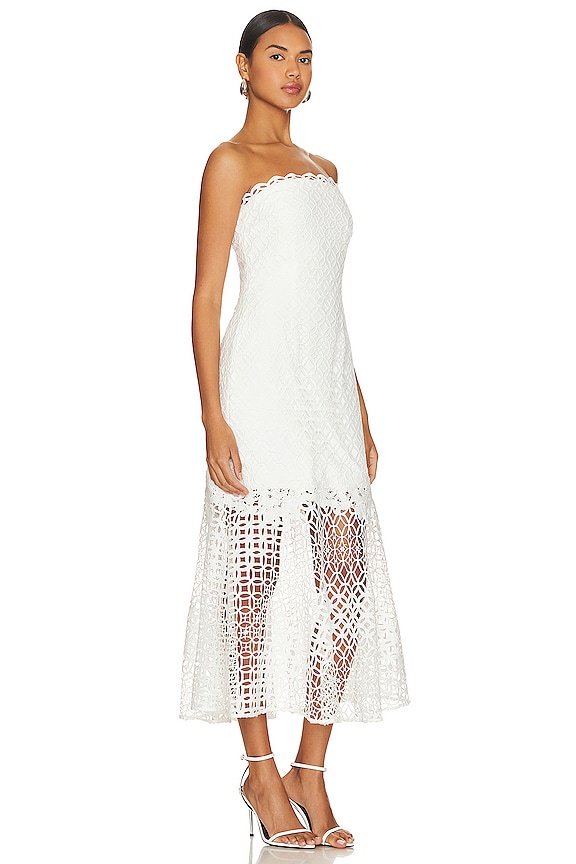 view 2 of 3 VESTIDO MIDI NURIEL INTERLOCKING GEO LACE in White