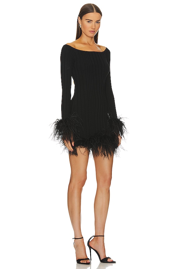 view 2 of 3 Rosette Feather Trim Mini Dress in Black