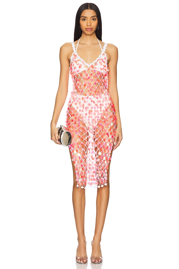 view 2 of 5 Sequin Crochet Midi Dress in Pink & White