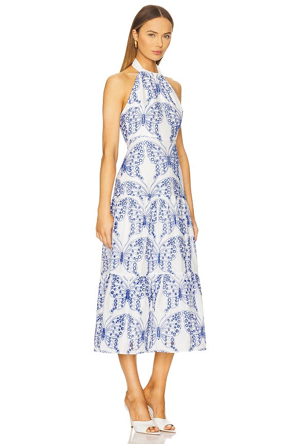 view 2 of 3 Hayden Butterfly Eyelet Dress in White & Blue