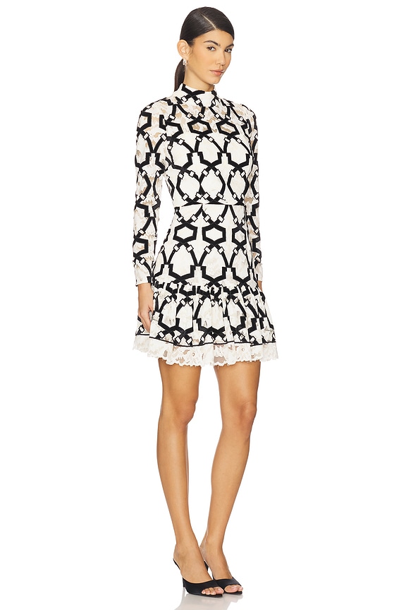 view 2 of 3 Willa Velvet Flock Lace Mock Neck Dress in White & Black