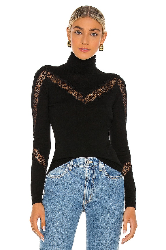 MILLY X REVOLVE Lace Inset Sweater in Black | REVOLVE