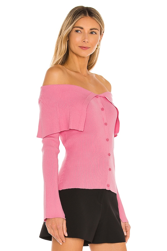 view 2 of 5 Off the Shoulder Rib Cardigan in Bubblegum
