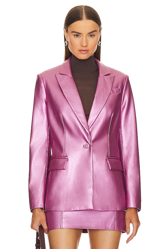 view 2 of 5 Alexa Crinkled Faux Leather Blazer in Pink