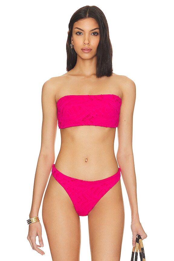 view 2 of 5 Cabana Eyelet Strapless Bandeau Bikini Top in Pink
