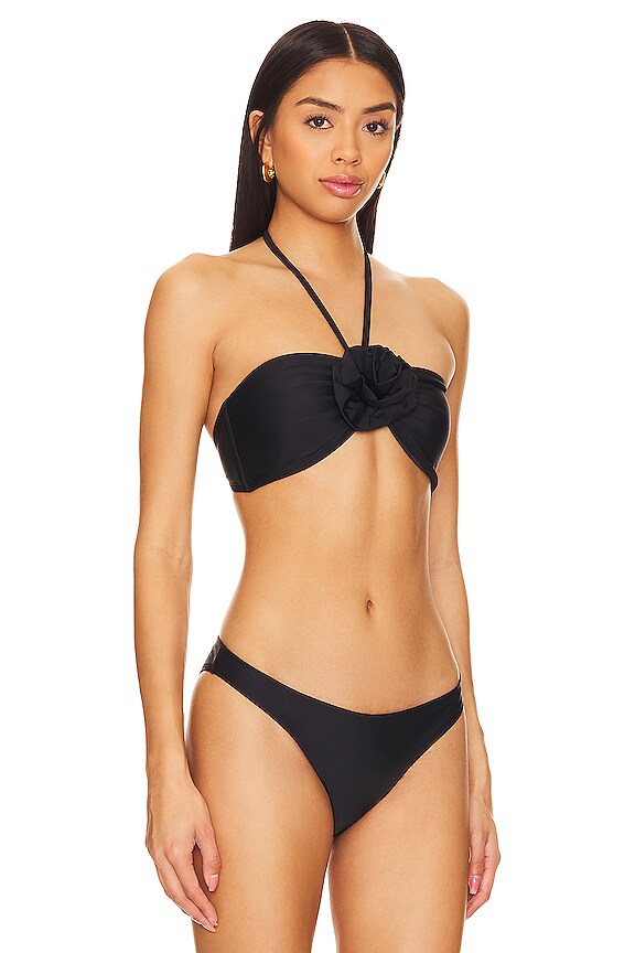 view 2 of 4 Cabana Rosette Halter Bikini Top in Black