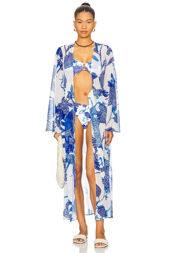 view 2 of 5 Vince Brushwork Floral Chiffon Dress in Blue Multi