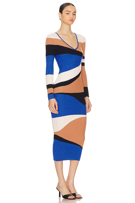 view 2 of 3 EDRAS 인타르시아 니트 미디 드레스 in Brown & Blue Multi