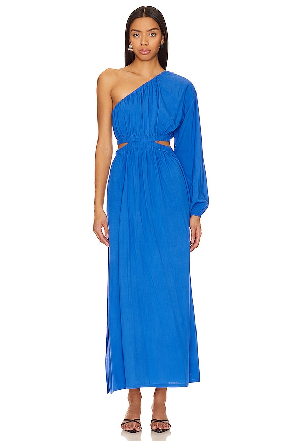 view 2 of 5 Skye One Shoulder Midi Dress in Cerulean