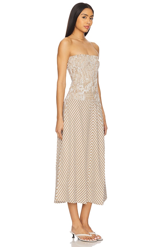 view 2 of 4 Artemis Shirred Midi Dress in Tan Stripe