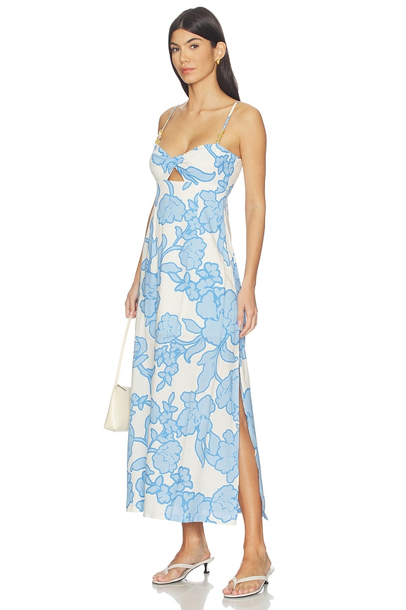 view 1 of 5 Alessia Twist Front Midi Dress in Blue & Cream Floral
