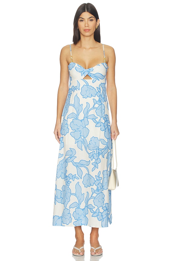 view 2 of 5 Alessia Twist Front Midi Dress in Blue & Cream Floral