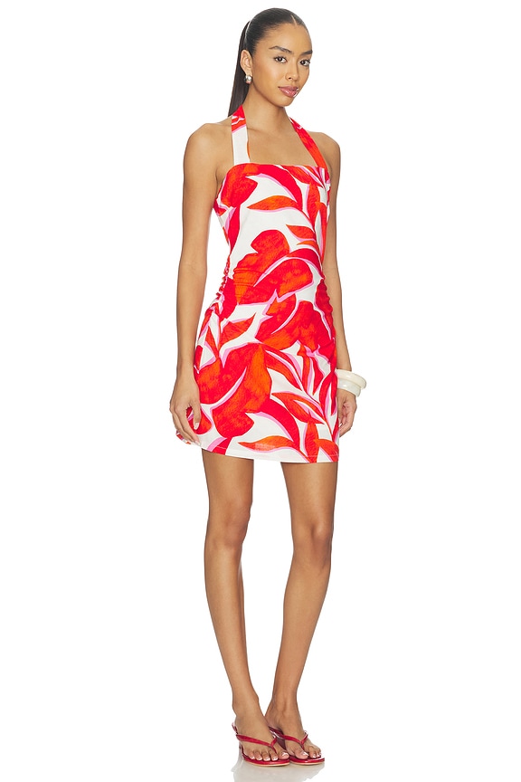 view 2 of 3 Ravelo Halter Mini Dress in Red & White Leaf