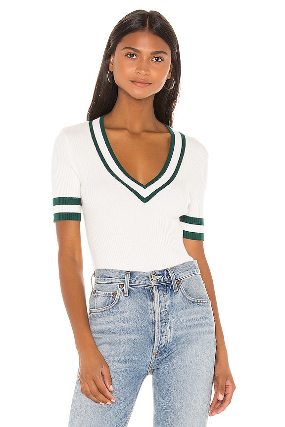 view 1 of 3 No Limit Knit Top in White & Green