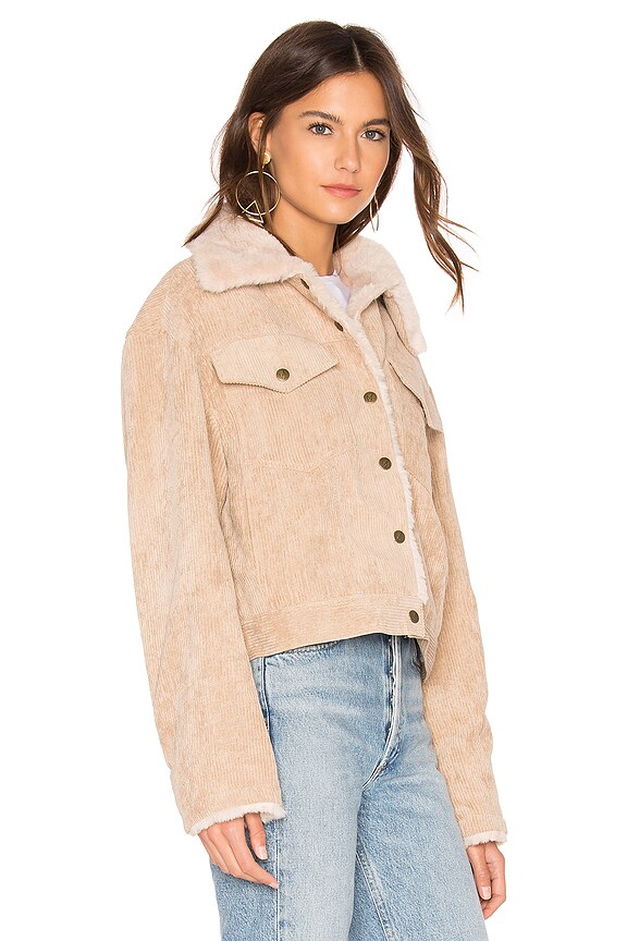 view 2 of 4 Bandit Cord Faux Fur Trucker Jacket in Beige