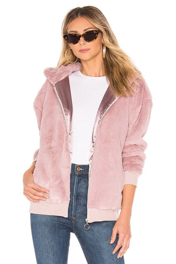 view 1 of 4 Fluffy Faux Fur Hooded Jacket in Lilac