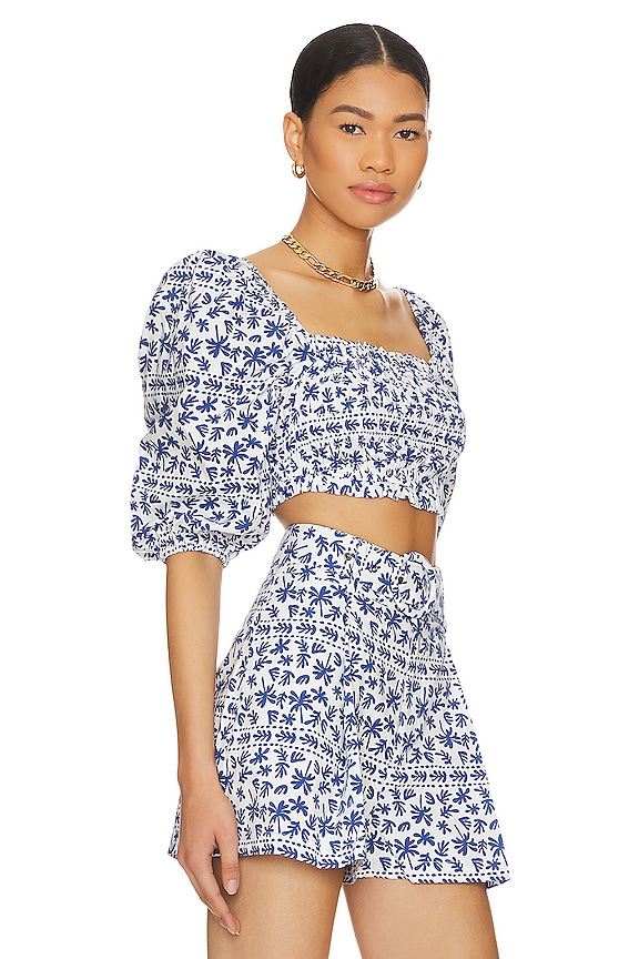 view 2 of 4 Ithica Shirred Crop Top in Blue & White