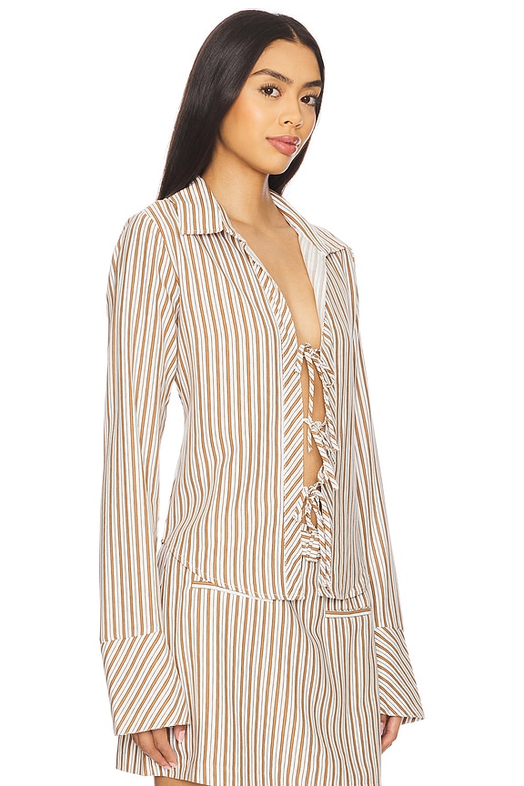 view 2 of 5 Artemis Tie Shirt in Tan Stripe