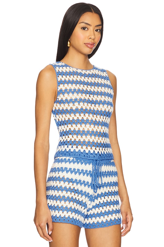 view 2 of 4 CALLY クロシェクロップトップ in Blue & White