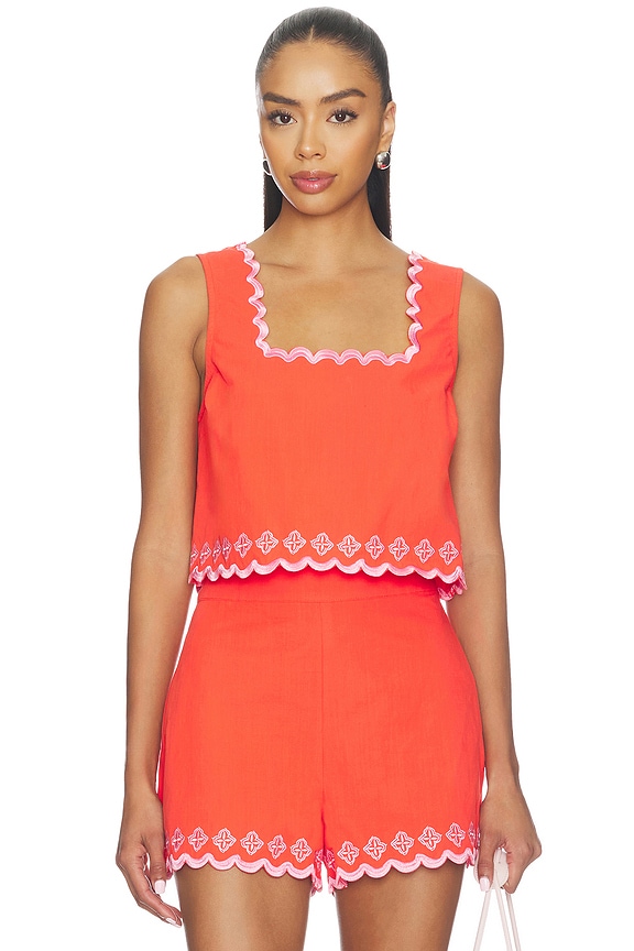 view 1 of 5 Amaya Embroidered Top in Coral & Pink
