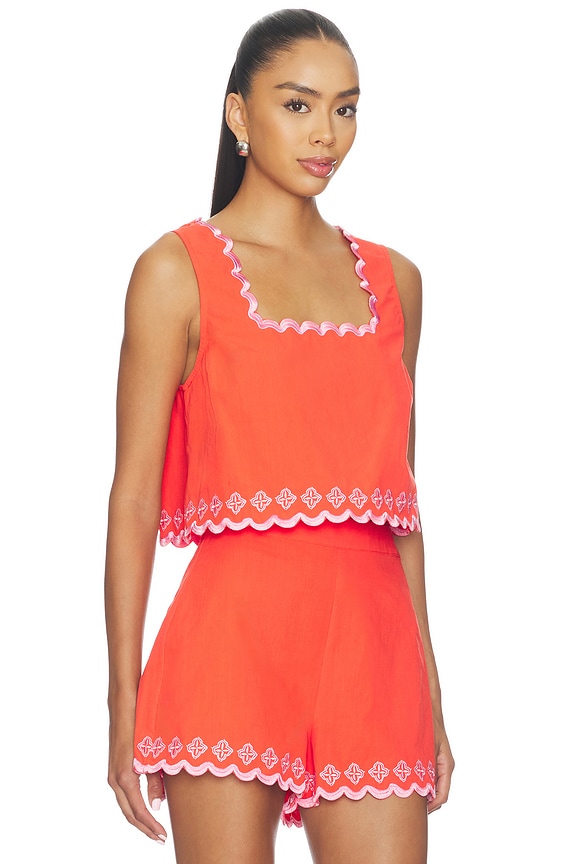 view 2 of 5 Amaya Embroidered Top in Coral & Pink