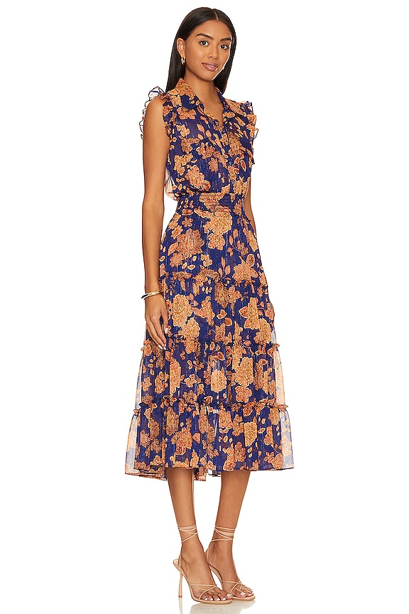 view 2 of 3 ROBE MI-LONGUE TINA in BLUE MARIGOLD FLORA