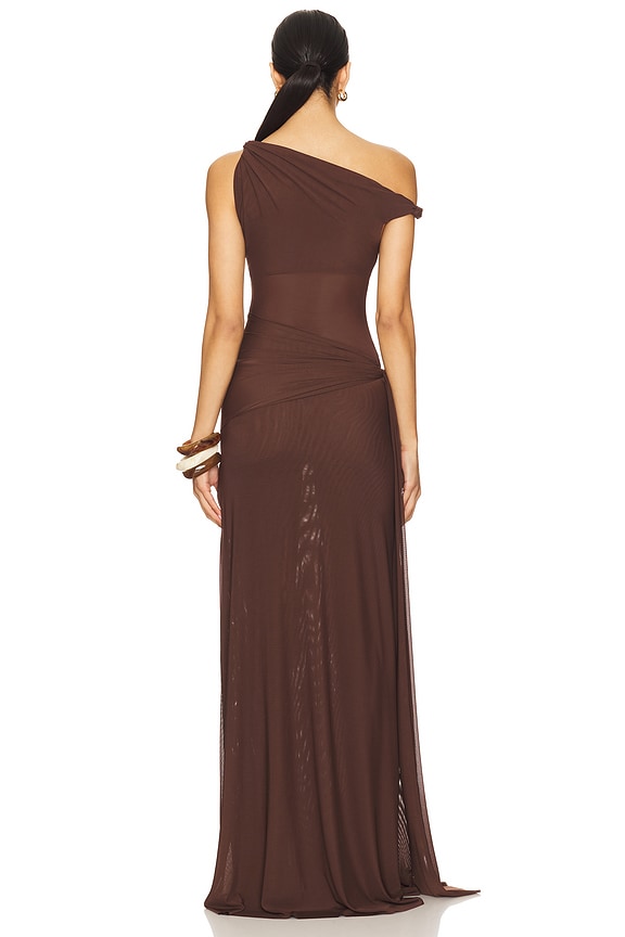 MISHA (wine/burgundy) Sisal one shoulder mesh maxi main image 0