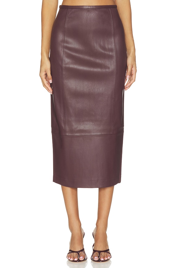 view 2 of 7 Stretch Leather Skirt in Bitter Chocolate