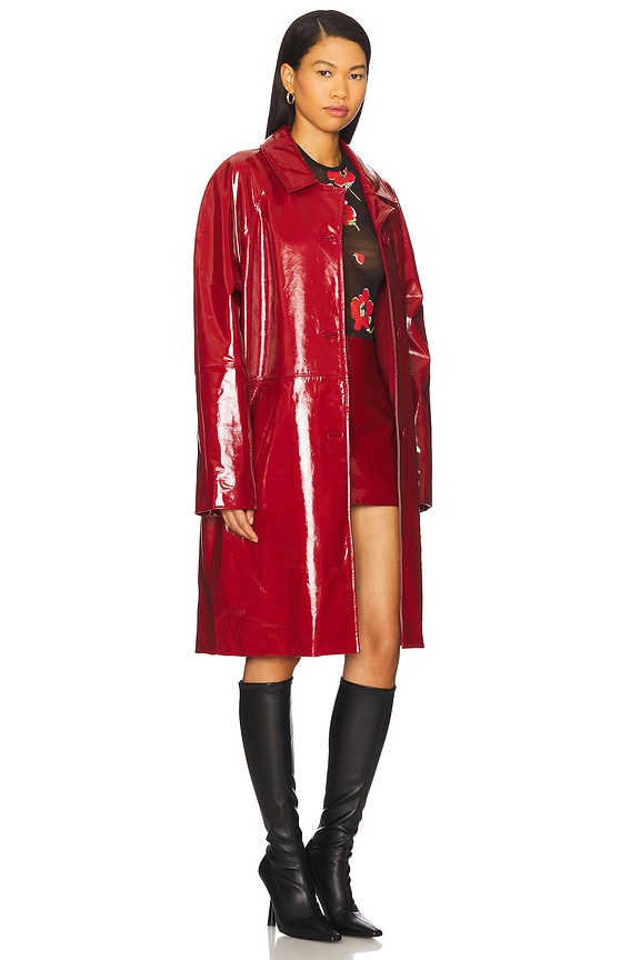 view 2 of 3 Leather Long Overcoat in Red