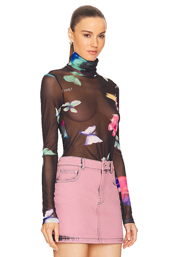 view 2 of 4 Butterfly Print Tulle Top in Multi Black