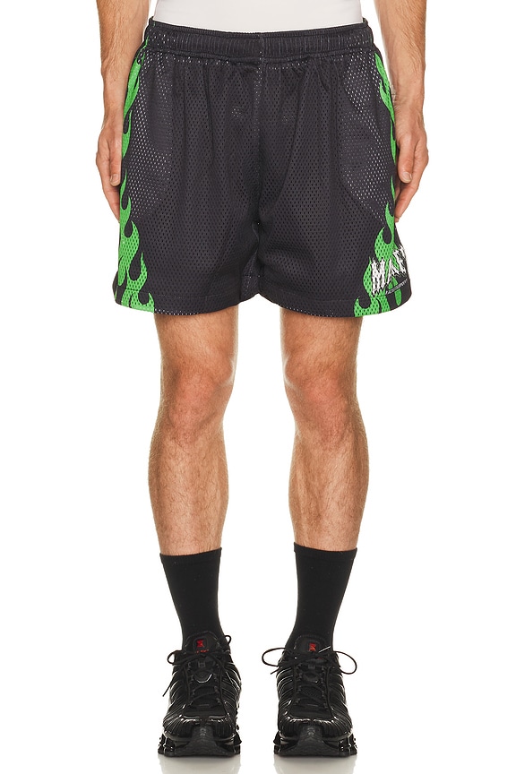 view 1 of 5 Toxic Flames Mesh Shorts in Black & Green