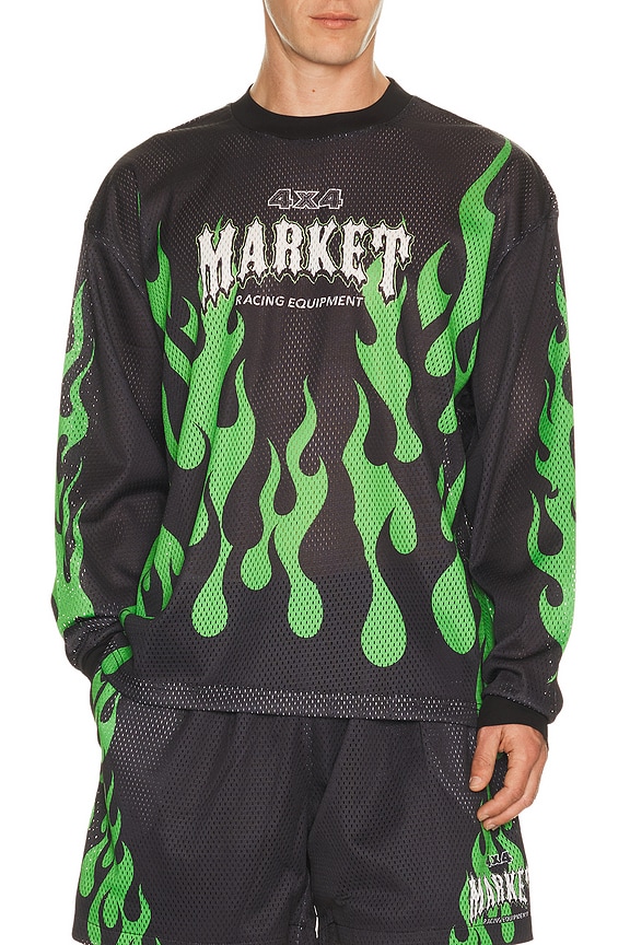 view 1 of 5 Toxic Flames Long Sleeve Mesh Jersey in Black & Green