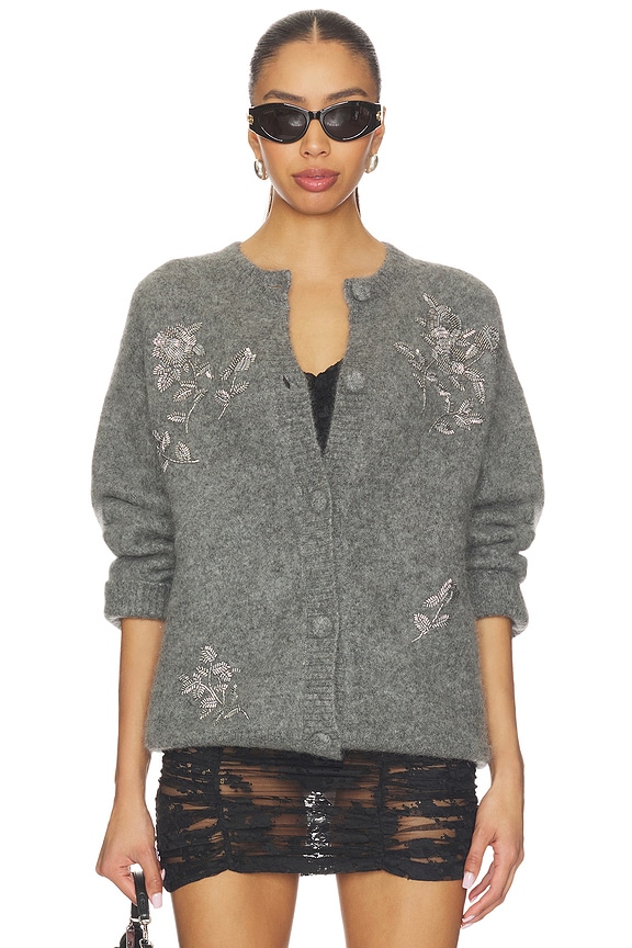 view 1 of 5 Beaded Mohair Knit Cardigan in Gray