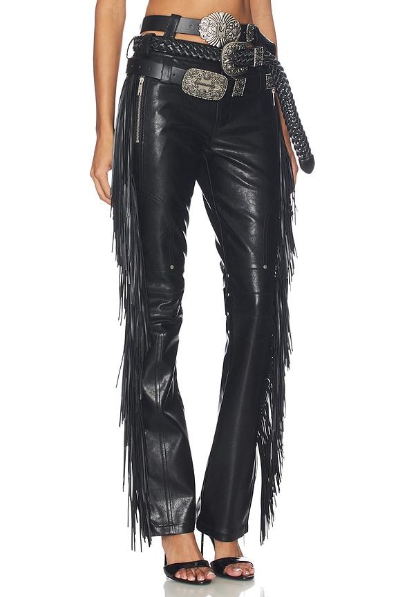 view 2 of 6 PANTALON FAUX LEATHER FRINGE in Black
