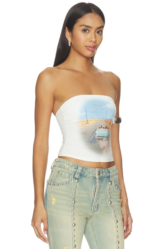 view 2 of 4 Loveride Retro Print Tube Top in White