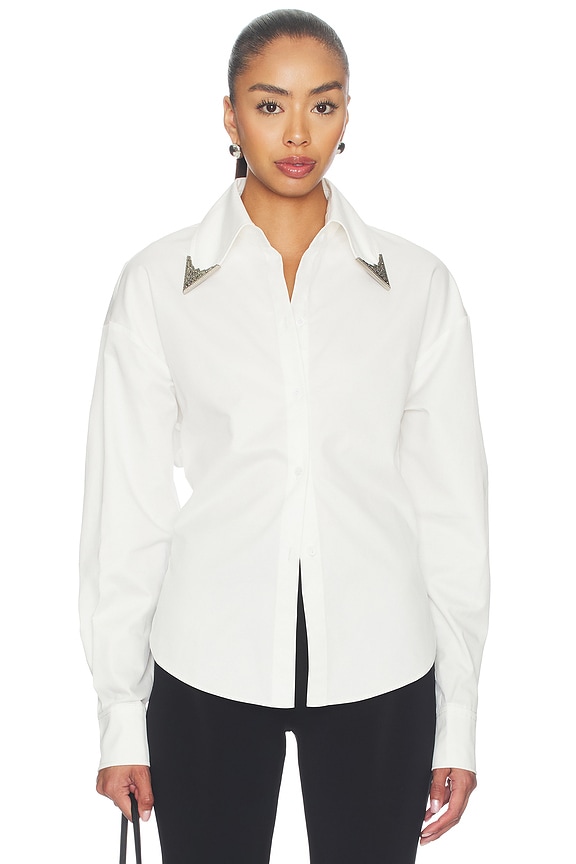 view 1 of 5 CAMISA TIE-BACK WITH METALLIC POINTED COLLAR in White