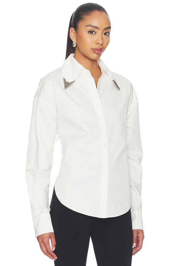 view 2 of 5 CAMISA TIE-BACK WITH METALLIC POINTED COLLAR in White