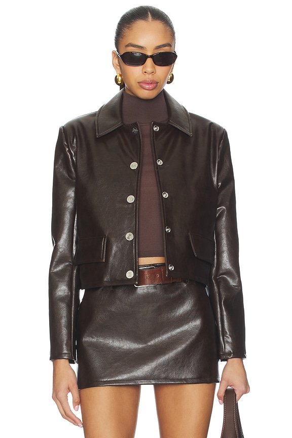 view 2 of 5 Cropped Faux Leather Jacket in Brown
