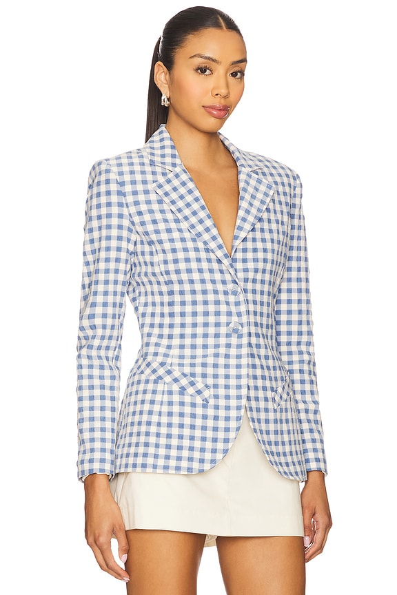 view 2 of 5 Fitted Blazer in Blue Vichy