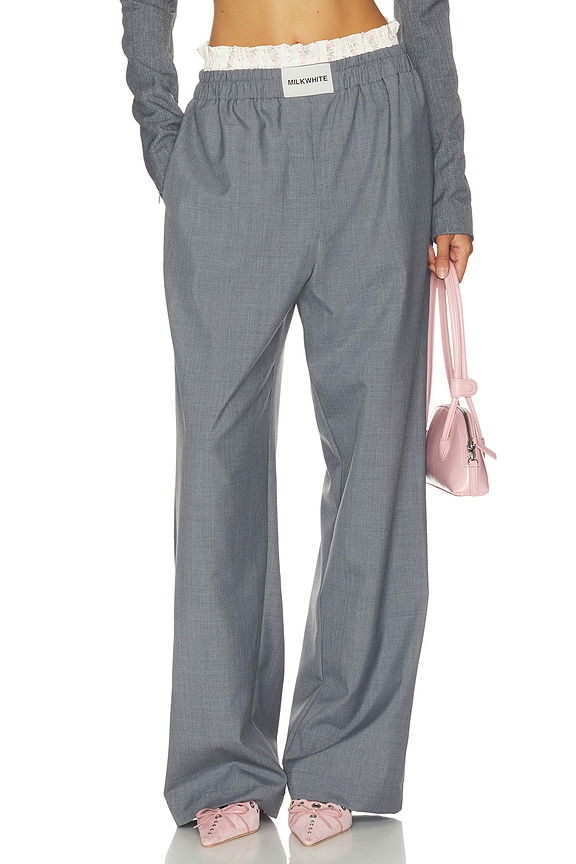view 1 of 6 Double Waistband Floral Pant in Grey