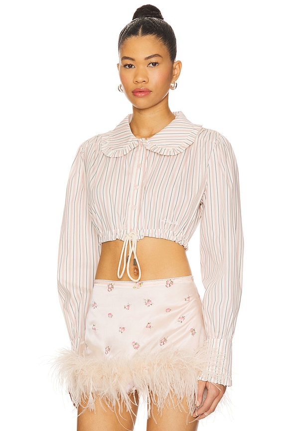 view 2 of 5 Crop Shirt With Collar in Coral Stripes