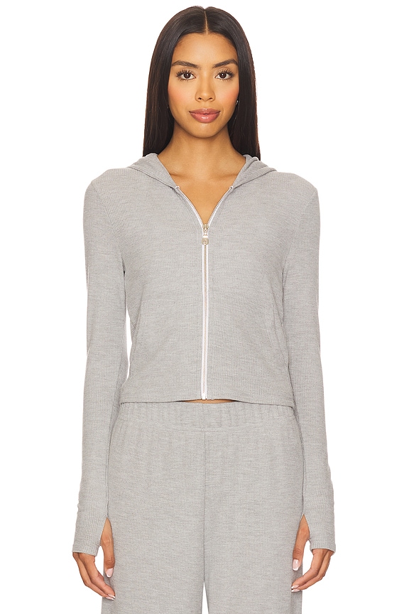 view 2 of 5 Aris Fitted Crop Zip Up Hoodie in Heather Grey