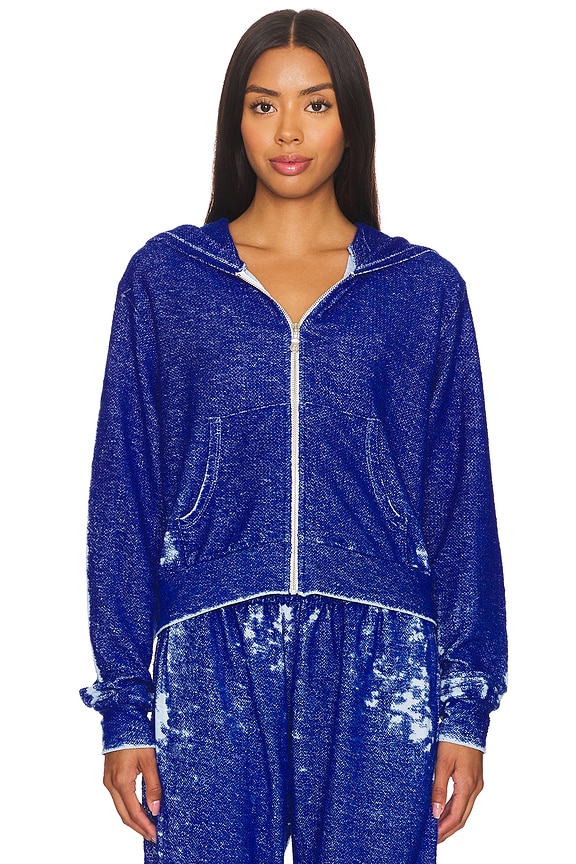view 2 of 5 Bowman Burnout Loop Terry Crop Zip Up Jacket in Sapphire