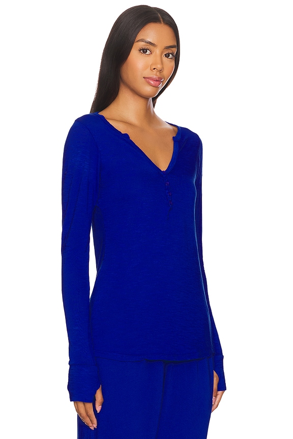 view 2 of 4 Tahoe Fitted Long Sleeve Henley W/ Thumbhole Top in Sapphire