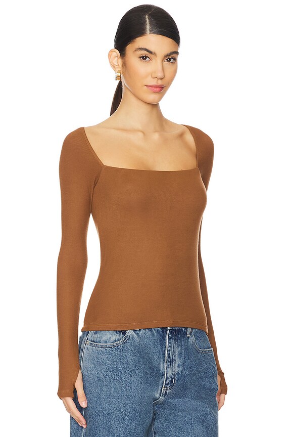 view 2 of 4 Kaleb Long Sleeve W/ Square Neckline Top in Camel