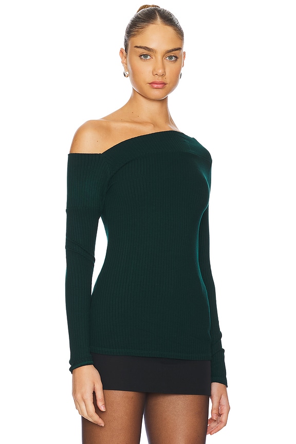 view 2 of 4 Maples Asymmetrical Off Shoulder Long Sleeve Top in Evergreen