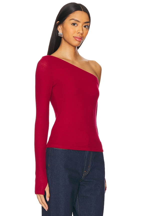 view 2 of 4 Magdaleno Asymmetrical Fitted Cold Shoulder Long Sleeve Top in Maroon