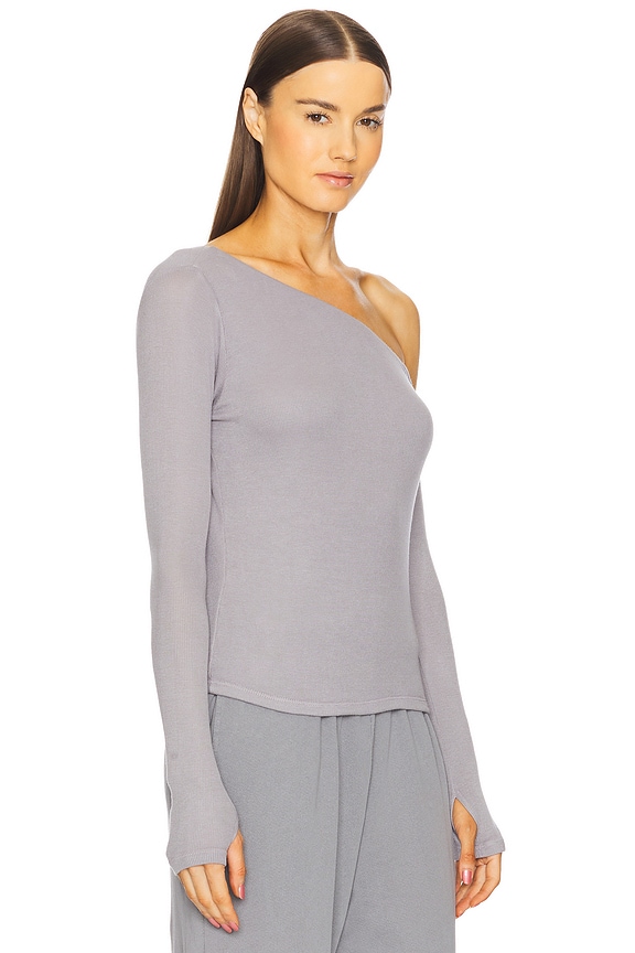 view 2 of 5 Magdalino Asymmetrical Fitted Cold Shoulder Long Sleeve Top in Pewter